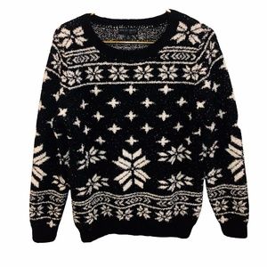 Barefoot Dreams Cozychic Seaside Crewneck Pullover Sweater Fairisle Snowflake M